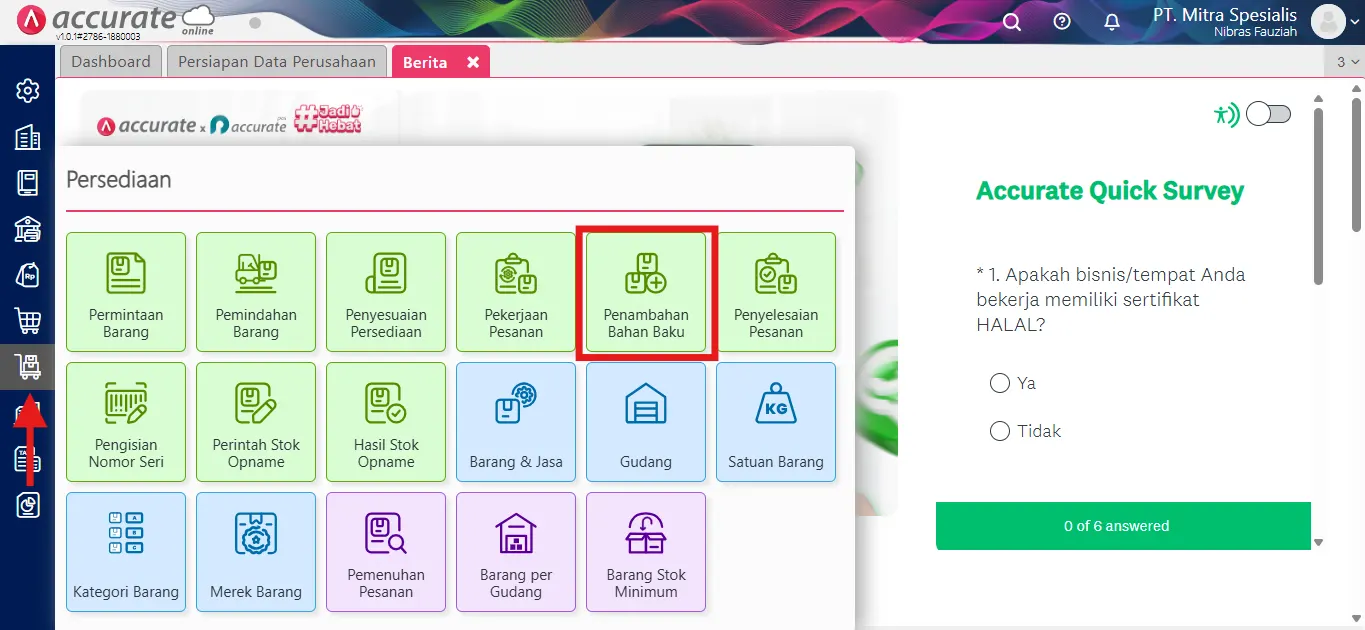 Cara mencatat penambahan bahan baku